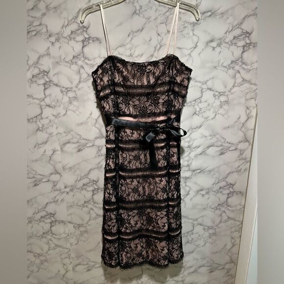 BCBG Maxariza Black Strapless Lace Dress with Pink Underlay Size 12P - Picture 1 of 7